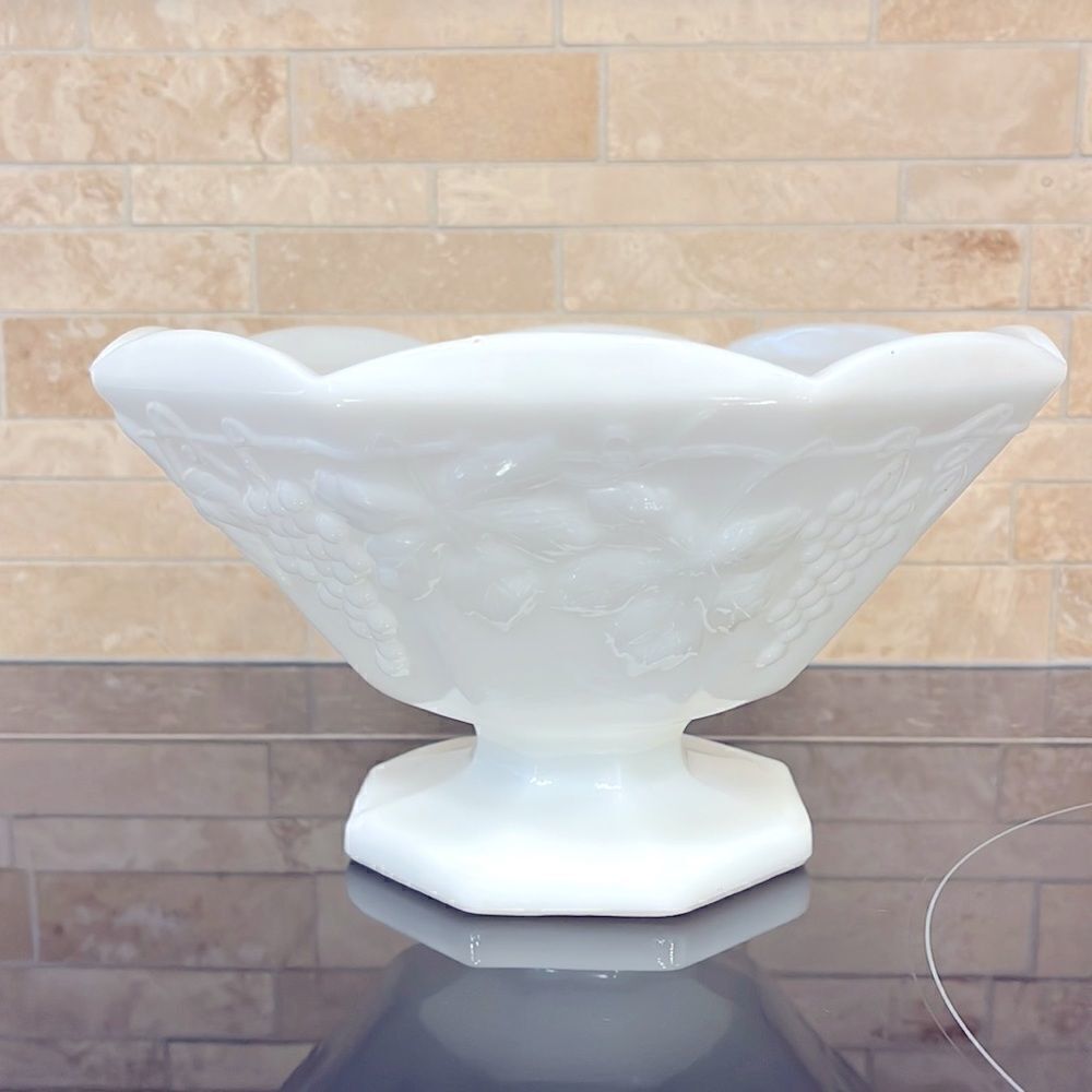Vintage Anchor Hocking Milk Glass Footed Fruit Bowl